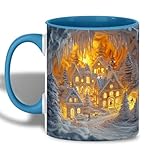 Professionell Glühweintasse 3D beleuchtete Weihnachtsdorf Tasse mit den Glow Mit Griff Milchbecher 330ML für Vatertag,Freundesgeschenk,Kollegen Geschenk,Kindergeschenk