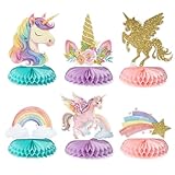BETESSIN Einhorn Deko Kindergeburtstag Mädchen - 6er-Set Einhorn Party Tischaufsätze - Bienenwabe Mittelstück - Einhorn Tischdekoration für Geburtstage und Einhorn-Mottopartys