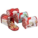 Weihnachts-Keksdose, Weißblech, Briefkasten, Keksbox, 4 x kreative Aufbewahrungsdosen in Briefkastenform, für kleine Leckereien, Süßigkeiten, Schokoladenkarten