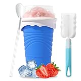 Herbst Silikon Squeeze Cup 500ml mit Strohhalmlöffel - DIY Ice Cup Slushy Maker für Smoothies (Blau)