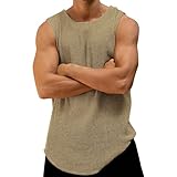 Herren-Tank-Top, ärmellos, gestrickt, Waffel-Shirt, Workout, Muskel-Passform, atmungsaktiv, Sommer, Strand, T-Shirts, Khaki, XXL