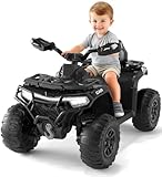 Elektro Quad Für Kinder 12V Mit Fernbedienung, 2 Motoren, Federung, LED Scheinwerfer, Bluetooth, Musik, USB, Lernfunktion, Lautstärkeregelung, ATV 4-Rad Offroad Fahrzeug Mit LED Fahne, Ab 3 Jahren