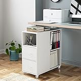 HOCSOK Rollcontainer, Aktenschrank mit Schublade und Fächern, Büroschrank Lagerschrank, Beistelltisch Für Wohnzimmer, Schlafzimmer und Büro, Weiß