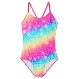 ZNYUNE Mädchen Einteiler Badeanzug Schnelltrocknend UV Schutz Schwimmanzug S460_Rainbow 104/110