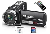 Videokamera 4K Camcorder 48MP mit IR Nachtsicht, 18X Digitalzoom 30 FPS Webcam Video Kamera 3.0-Zoll 270° Rotation Touchscreen Vlogging Kamera für YouTube mit Fernbedienung, 2 Batterien, 32GB SD Karte