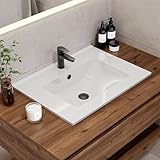 HOROW Einbau-Waschbecken Eckig, Keramik Waschbecken 60 cm Breit- Weiße Aufsatzwaschbecken für Unterschrank, mit Überlauf - Ideal für Gäste WC und kleine Badezimmer