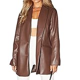 Ynocfri Damen-Blazer, Kunstleder, Knopfleiste, Übergröße, Vintage-Stil, PU-Leder, Revers, Streetwear, Braun, S