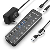 RSHTECH 10 Port USB C Hub mit Netzteil - Mit 3 USB 3.2 (2 Type C und 1 Type A) und 7 USB 3.0(4 Type-C und 3 Type-A) - 12V/5A Netzadapter, 1 Meter Datenkabel