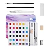 Aquarellfarben-Set – Malset mit 36 Farben, Malset mit Pinselstift für Kinder, Anfänger, Erwachsene, Klassenzimmer, Outdoor, Reisen, Café, Kunstprojekte, Maniküre