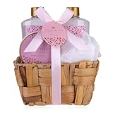 Accentra - Duschset Geschenkset für Frauen WILD BERRY in Körbchen aus Seegras, Badeset Geschenk mit Duschgel, Schaumbad, Bodylotion und Netzschwamm, 4-Teiliges Wellness Set für Damen & Mädchen