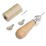 Langlauf Schuhbedarf Profi Ledernäh-Set mit Handnähapperat Nähahle Sattlerahle + gewachstem Garn + Einfädler +Ersatznadel - Handnähmaschine für dicke Stoffe - Sattlergarn - Ledergarn (beige)