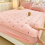 Spannbettlaken Blumen Baumwolle, Spannbetttuch Warm Volltonfarbe Rosa Fitted Sheets Elegant 180X220cm