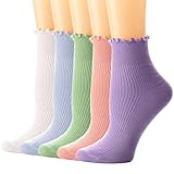 DRESHOW Socken mit Rüschen Rüschensocken Damen Atmungsaktiv Baumwolle Crew Gestrickt Socken Lässig Knöchel Socken für Damen Mädchen