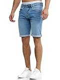 Indicode Herren Caden Jeans Shorts mit 5 Taschen | Herrenshorts Used Look für Männer Blue Wash M