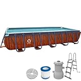 Avenli Pool 400 x 200 x 100 cm Stahlrahmen Aufstellpool Pool-Set mit Leiter Filterpumpe Schläuchen und Filterkartusche Framepool braun rechteckig Swimming Schwimmbecken