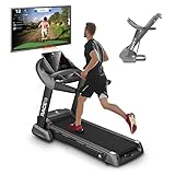 FitEngine Laufband RACE18 | Profi Laufband extra leise 8 Zonen Dämpfung | bis 150 kg Traglast | 15% automatische Steigung, Klappbar | 7 PS bis zu 18 km/h | großes Display, Lautsprecher & Bluetooth
