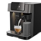 GRUNDIG KVA 7230 Kaffeevollautomat, Kaffeemaschine, 10 Kaffeespezialitäten, 13 Mahlgrade, Milchbehälter, leistungsstark 1350 W, 19 Bar Pumpendruck, Zweifachdüse, Beleuchtung, Schwarz/Dunkelsilber