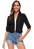 Famrrifuu Bolero Damen Chiffon Festlich Schulterjacke Halbarm Elegant Kurze Cardigan Leichte Dünn Bolerojacke,Schwarz,L