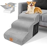 Hundetreppe, 3 Stufen Hochdichter Schaumstoff Hundetreppe mit wasserdichter Abdeckung, rutschfeste Hunderampe Haustiertreppe für kleine Hunde und Katzen, Grau, 60 x 40 x 40 cm