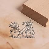 Dekolando Motivstempel Vintage Fahrrad mit zwei Blumenkörben - Stempel Damenrad Holzstempel Scrapbooking - Abdruck 68 x 48 mm