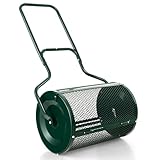 COSTWAY Kompoststreuer 75L, Torfmoos-Streuer mit U-Griff, Düngerstreuer Rasen Garten, Gartenstreuer für Dünger Saat, Komposter Metall, Saatgutstreuer mit Mesh-Korb, Rasenpflege Mehrzweck (Grün)