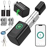 FITNATE Fingerabdruck Smart Lock, Elektronisches Türschloss Haustürschloss, Verstellbarer Schließzylinder 60-80mm, öffnen mit Fingerabdruck, Passwort, RFID, App, Bluetooth, Schlüssel