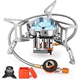 AUTOPkio Campingkocher Gas 6800W, Tragbarer Gaskocher Camping Gasherd Verbessert mit 3 Brennerköpfen Piezo Zündung Windschutz für Wandern, Trekking, Picknick, Küche Outdoor