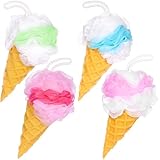 BRUBAKER 4er Set Badeschwamm Duschschwamm - Waffeleis Seifschwamm - 45 g Badeknäuel für Kinder und Erwachsene - Sanfter Peeling Schwamm - Eis Waschschwamm inkl. Geschenkbox - Bunt