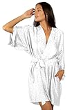Tara Sartoria Luxuriöser Kimono-Bademantel aus reiner Seide für Damen, waschbar, Jacquard, Champagnerrose, X-Large