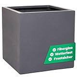 VIVANNO Pflanzkübel Fiberglas Block Frostsicher - 50x50x50 cm - Graphitgrau - Blumenkübel Quadratisch für Draußen und Drinnen