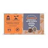 by Amazon Kompostierbare Kaffeekapseln, kompatibel mit Nespresso, 100 % kolumbianischer Arabica, 20 Stück – Rainforest Alliance-zertifiziert