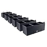 PAFEN 6X Blumenkasten Blumentopf Rattan-Optik mit Halterungen Pflanztopf Wasserstandsanzeiger Balkonkasten Pflanzkästen Anthrazit