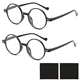 WOLMIK 2 Stück Blue Light Blocking Glasses, Blaulichtfilter Brille Gaming, Rund Anti Blaulicht PC Gaming Brillen Modebrille, bildschirmbrille Unisex Lindert Müdigkeit（Schwarz）