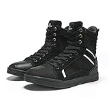 BORLENI Motorradschuhe Herren Motorradstiefel Männer lässige atmungsaktive Leder motorrad sneaker reissverschluß mit Schaltpolster, Rutschfeste Sohle(Schwarz, 44)