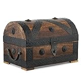 Ajuny Handgefertigte Piraten Schatztruhe Aufbewahrungsbox für Schmuck mit Griff Vielseitig einsetzbar als Andenken Schmuckkästchen Ring und Halsketten Aufbewahrung, ideal Geschenke, 9X6 Zoll