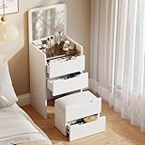 SanBouSi 3 in 1 Schminktisch mit Hocker, Frisiertisch mit Aufklappbarem Spiegel, 3 Schubladen Frisierkommode Dressing Table Kleiner Frisiertisch für Schlafzimmer, Weiß