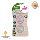 NIP Cherry Rundsauger Schnuller Leuchtschnuller, CHERRY NIGHT 0-6 Monate, ab Geburt 0+ Monate, leuchtet im Dunkeln, NACHHALTIG, 2er Pack, STILLFREUNDLICH