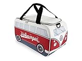 BRISA VW Collection - Volkswagen isolierte Kühl-Wärme-Thermo-Picknick-Lunch-Tasche-Box für Lebensmittel im T1 Bulli Bus Design (Weiß & Rot/25 Liter)