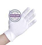 Baumwollhandschuhe aus 100% Baumwolle (Dermatest: Sehr gut), Weiße Handschuhe, Weiche Textilhandschuhe für Handmasken, Stoffhandschuhe mit zertifizierter Hautverträglichkeit, 3er Pack