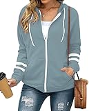 Jhsnjnr Sweatjacke Damen Sweatshirtjacke Kapuzenpullover mit Kapuze Lässige Outdoor Langarm Reißverschluss Einfarbig Zipper Hoodie