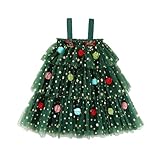 YANFJHV Osterkleid Mädchen Weihnachten Kleid Stern Pailletten Lagen Tüll Tutu Kleid Pompom Stickerei Kuchen Geschenk Foto-Shooting (Green, 0-12 Months)