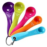 5 Stück Messlöffel Gramm, Messlöffel Set, Bunt Measuring Spoons mit Unterschiedlichen Kapazitäten, Portionierlöffel Farbmesslöffel für Kochen & Backen Flüssigkeits und Pulvermessgeräte