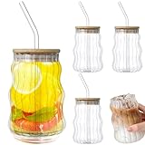 Trinkgläser, Eced Coffee Tasse, 4pcs 500 ml wickelförmige Glasbecher mit Deckel und Stroh