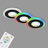 BRILONER Leuchten - 3er Set Einbauleuchten Decke LED, LED Lichtring RGB CCT, Einbaulampen flach, Einbaustrahler Bad, Badeinbaustrahler IP44, Schwarz, 84x34 mm (DxH)