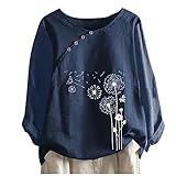Leinenbluse Damen Vintage Einfarbig Oversize Tshirt Baumwolle Leinen Bluse Langarm V-Ausschnitt T-Shirt Locker Blusenshirt Große Größen Pullover Tops Longbluse Hemd Tunika Shirt