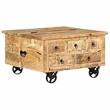 vidaXL Raues Mangoholz Couchtisch mit 5 Schubladen 1 Staufach Vintage Beistelltisch Wohnzimmertisch Kaffeetisch Sofatisch 70x70x40cm