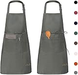 Viedouce 2 Pack Schürze, Wasserdicht Kochschürze mit Taschen, Verstellbarem Küchenschürze Grillschürze latzschürze Küchenschürze für Frauen Männer Chef-Belastbar & Einfach zu Reinigen,Grau