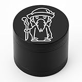 4-teiliger Grinder 5cm mit Gravur – Schwarz oder Silber – Kräutermühle mit Magnetdeckel & Pollensieb – Motivwahl oben & unten – Präzise Verarbeitung, rutschfest, stilvolles Design (Schwarz - Wizard)