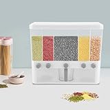 DSYOGX - Müslispender, 5 Fächern Getreidedispenser Snackspender Reismenge Dispenser Trockenlebensmitteldispenser Cereal Cornflakes Dispenser mit Messbecher für die Lagerung von schwarzem Reis, Mais