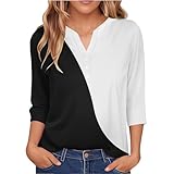 Oberteil mit 3/4-Ärmeln für Damen, lässig, V-Ausschnitt, Button-Down-Shirt, farbblockiertes Hemd, leicht, dünn, Chiffon-Blusen, Sommermode, weiche Urlaubsoutfits, hot pink, XXL